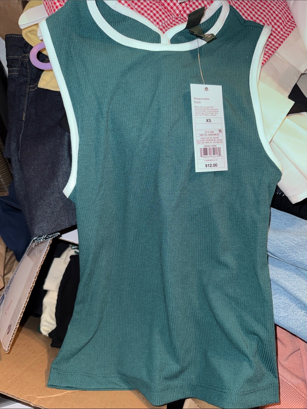 wild fable Green Ribbed Tank with White Trim